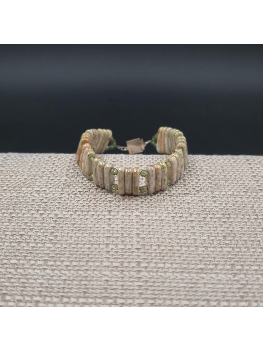 7 Inch Sterling Silver Picasso Czech Glass Rectangle Bead Bracelet B1201
